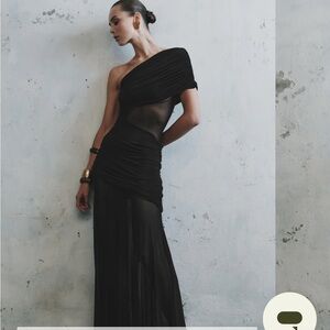 One Shoulder Mesh Maxi Dress - Black
